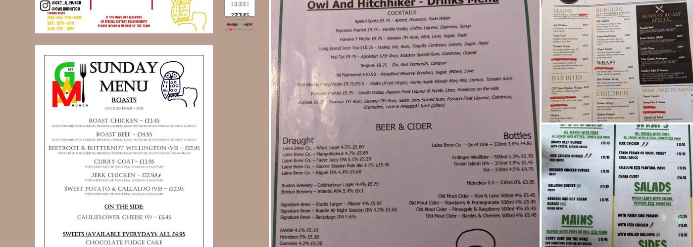 The Owl & Hitchhiker Menu