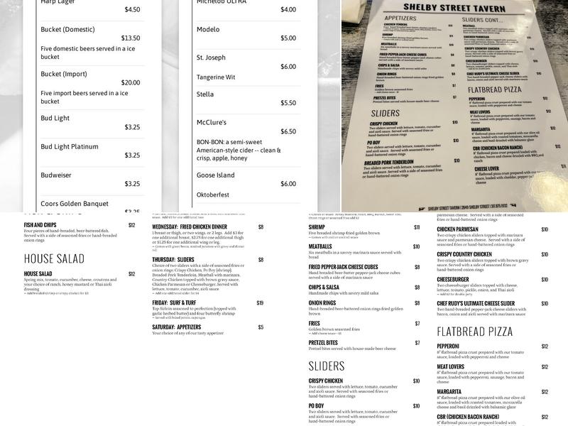 Shelby Street Tavern Menu