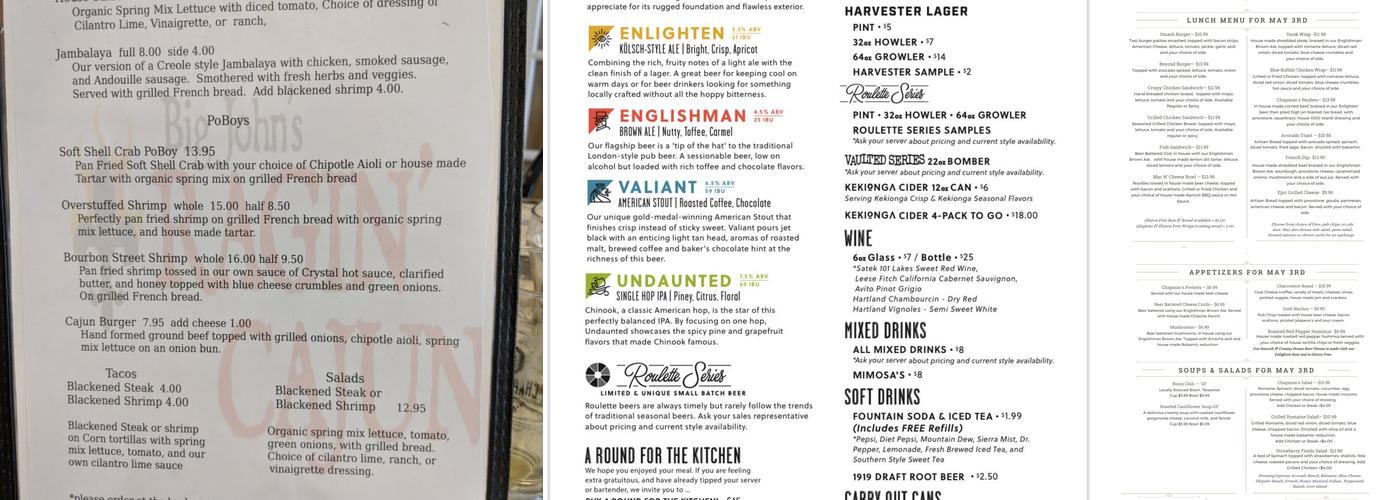 Chapman's Brewing Company Menu