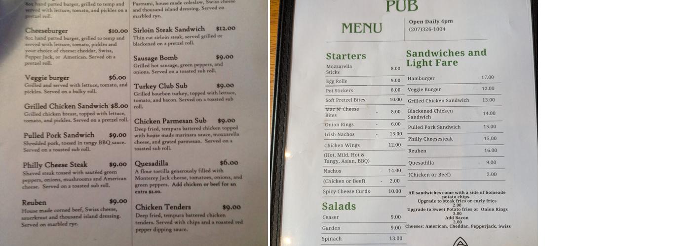 Danny Murphy's Pub Menu