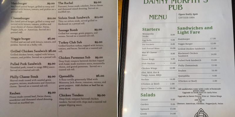 Danny Murphy's Pub Menu