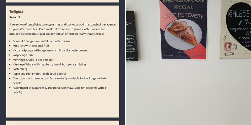 Essence of Cake UK Menu