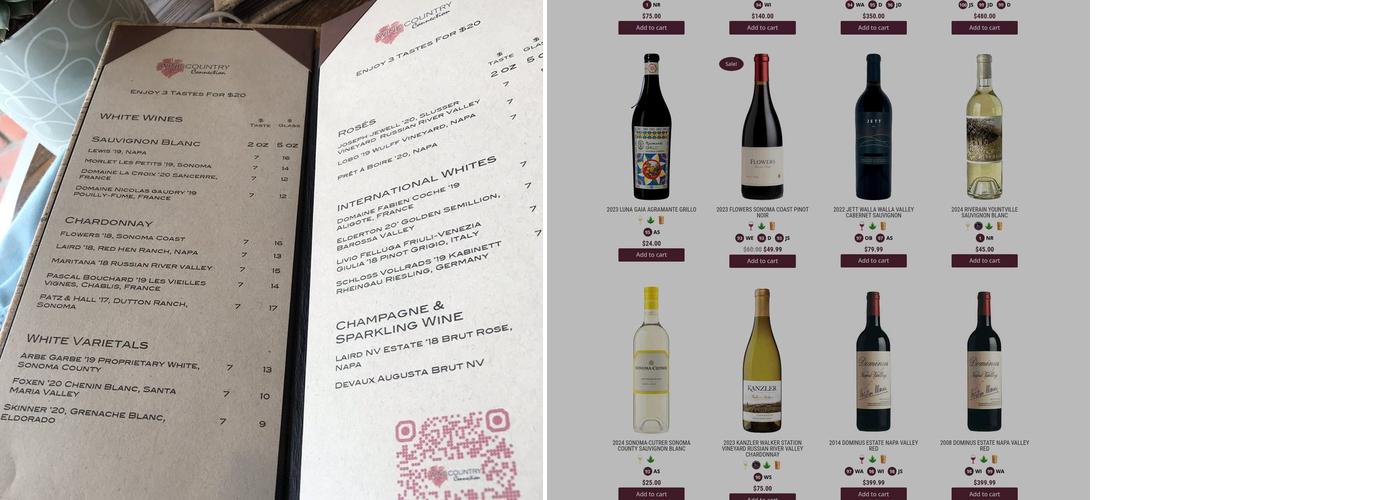 Wine Country Connection Menu