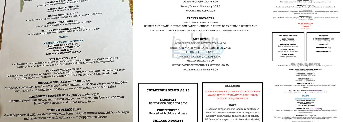 The Ship Inn Menu