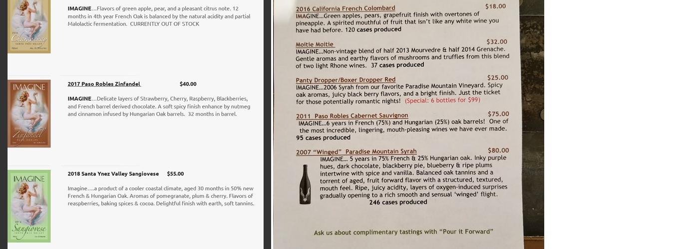 Imagine Wine Menu