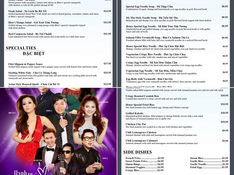 Cordon Blue Restaurant and Lounge Menu