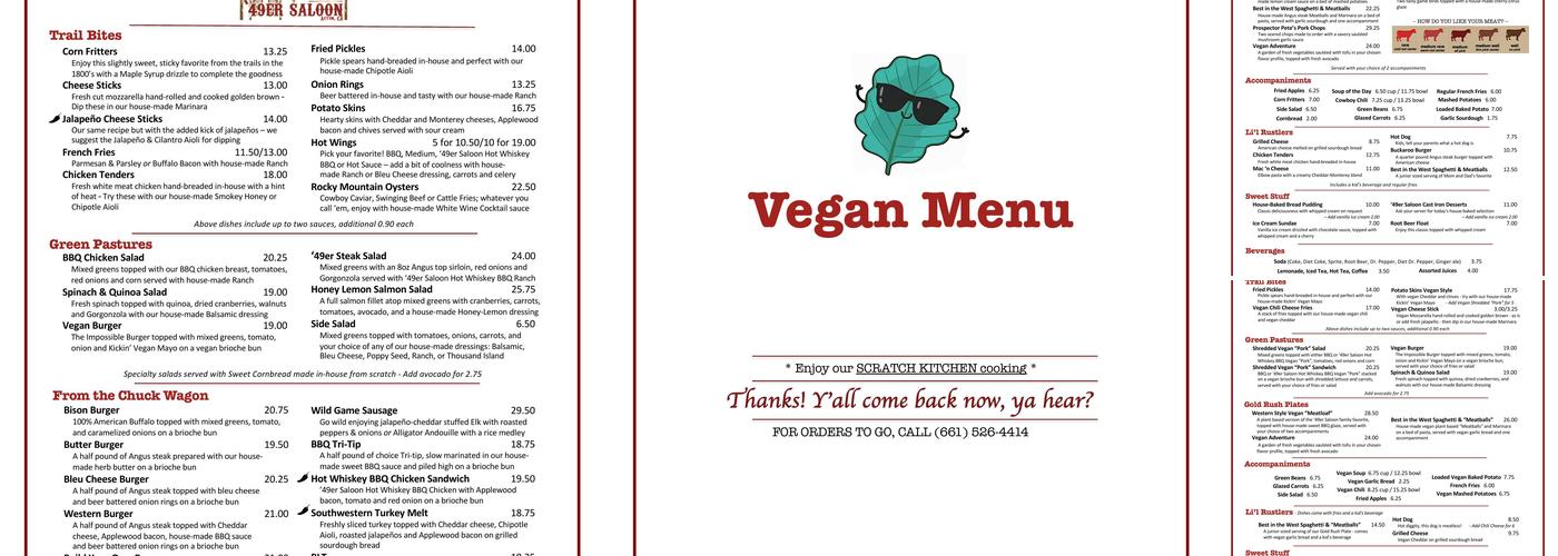 '49er Saloon Menu