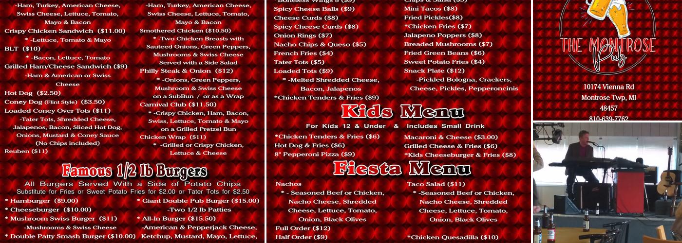 Montrose Pub Menu