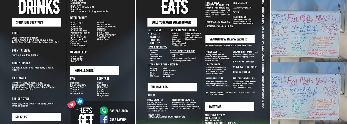 Gera Tavern Menu