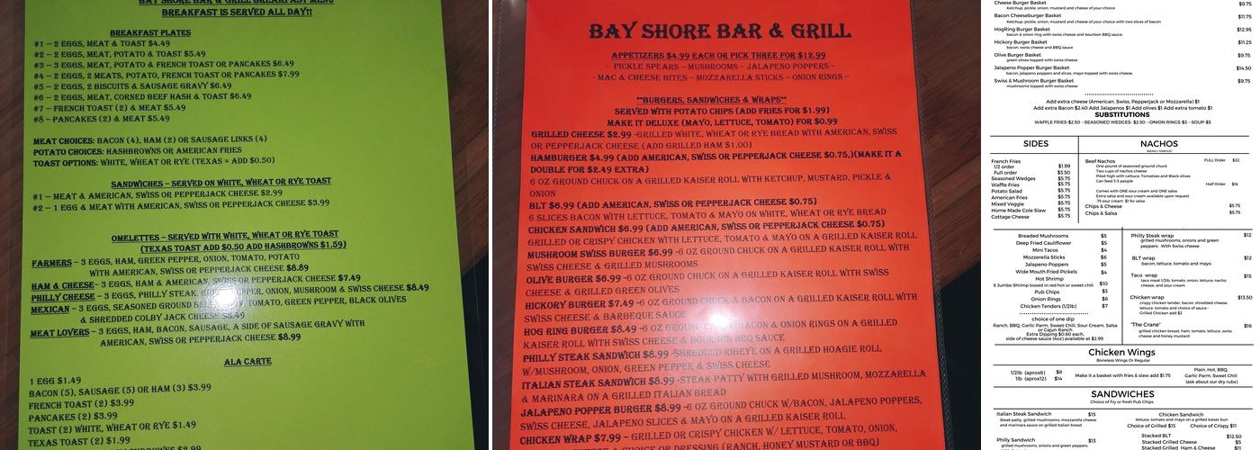Bay Shore Bar and Grill Menu