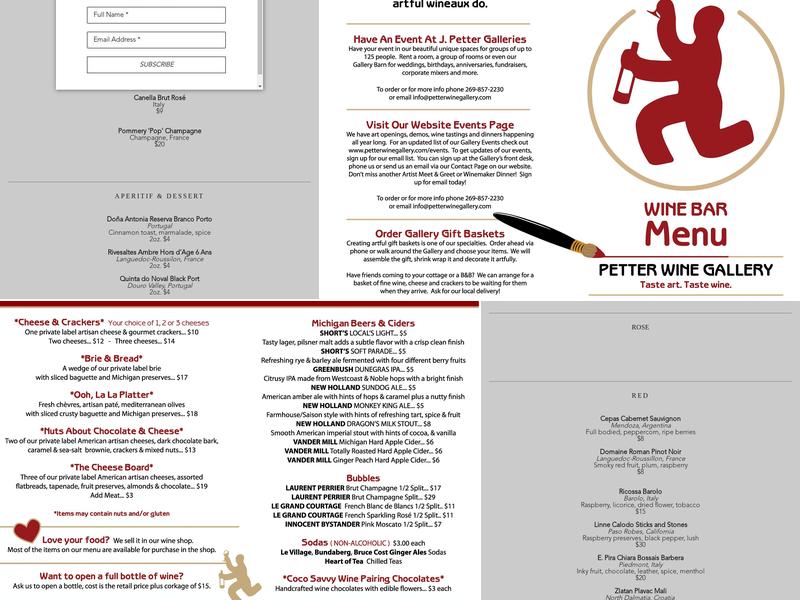 Petter Wine Gallery Menu