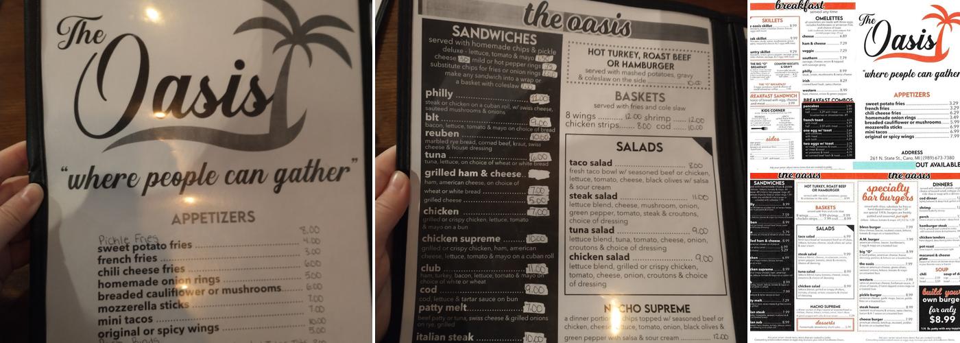 The Oasis Tavern Menu