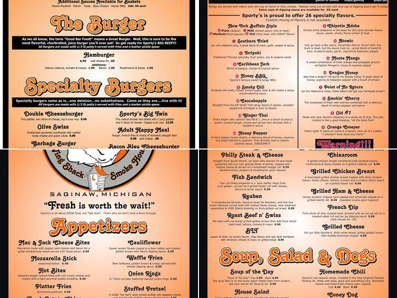 Sporty's Wing Shack & Smoke House Menu