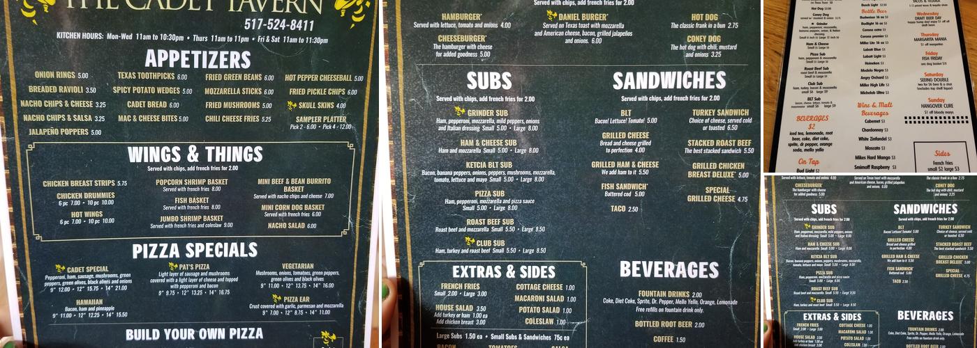 Cadet Tavern Menu