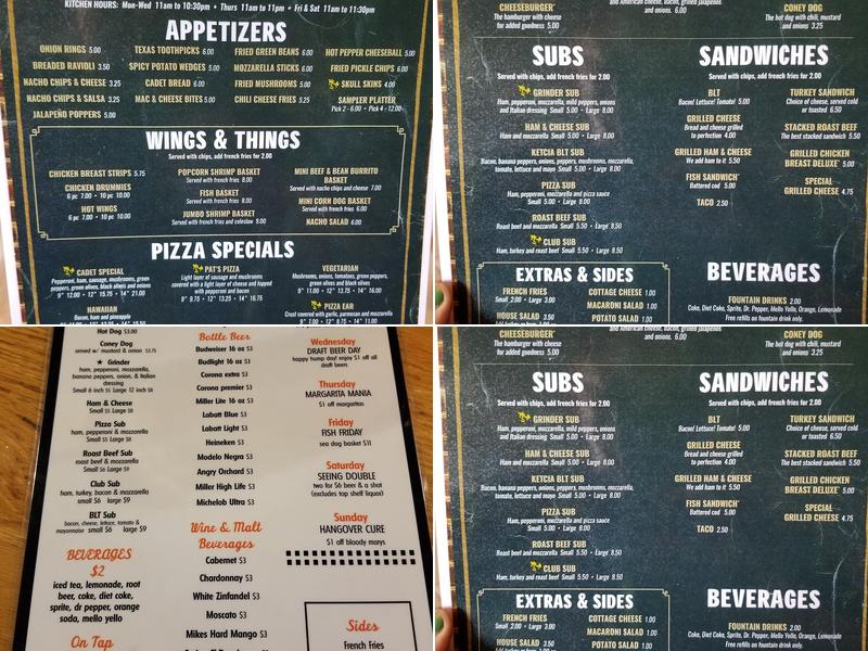 Cadet Tavern Menu
