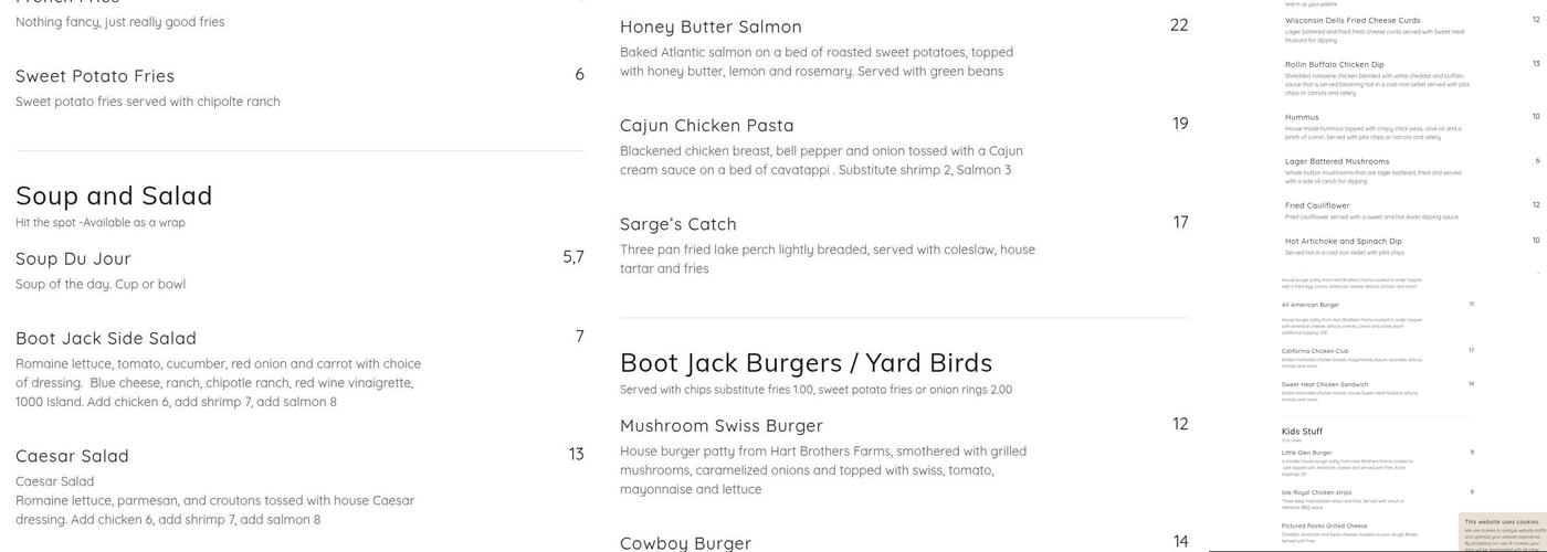 Boot Jack Tavern Menu