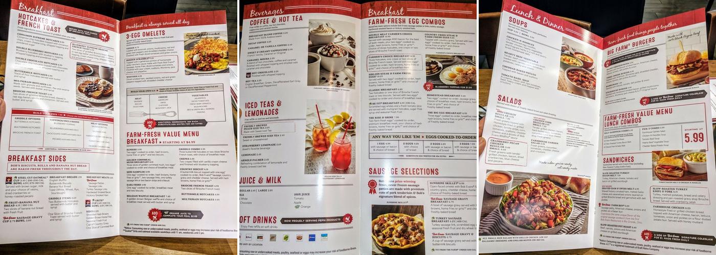 Bob Evans Menu