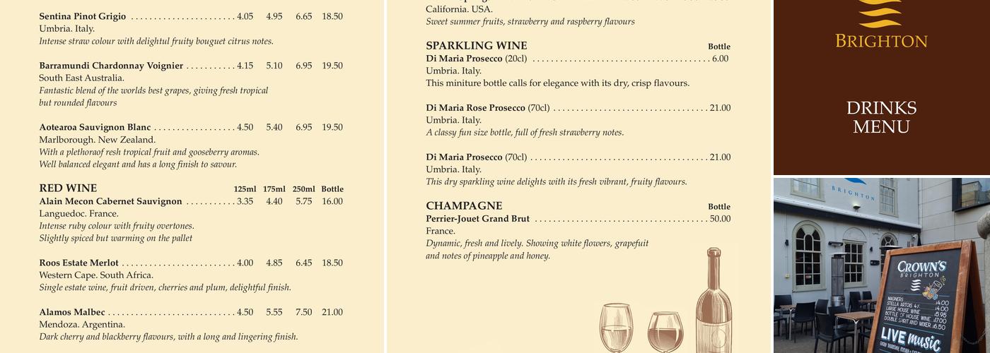 Crowns Brighton Menu