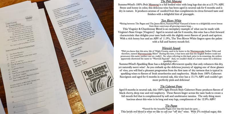 Summerwind Vineyard Menu