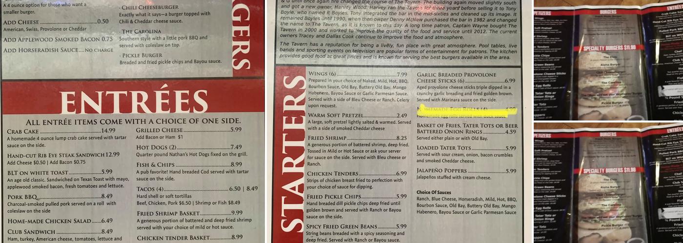 Tavern Menu