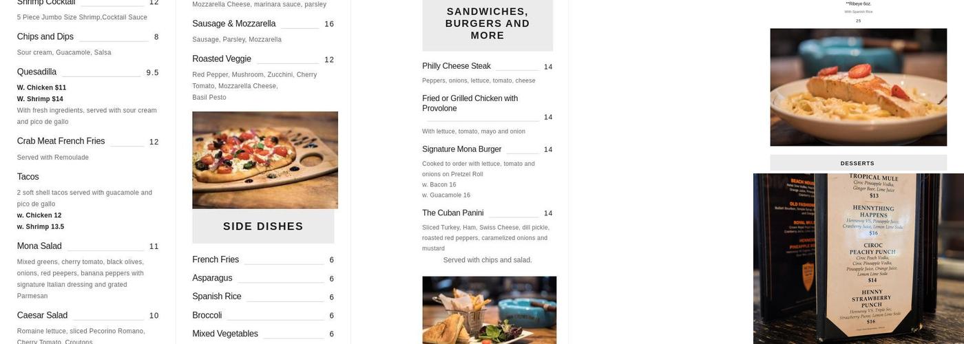 Mona Lounge and Cigar Bar Menu