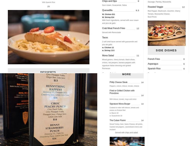 Mona Lounge and Cigar Bar Menu