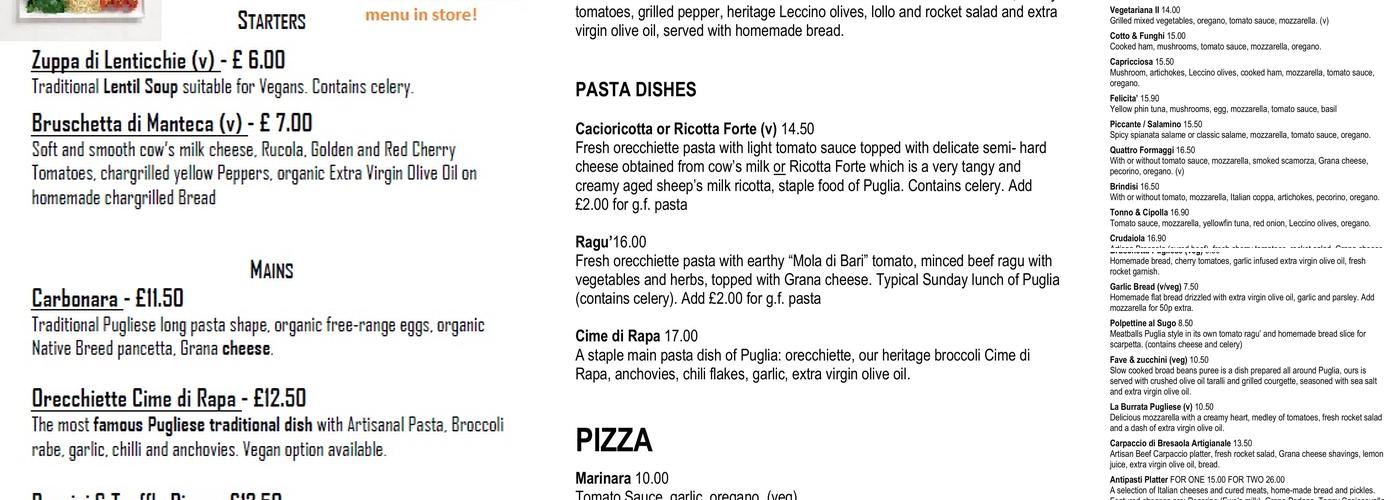 Alla Salute! Trattoria Pizzeria Social Menu