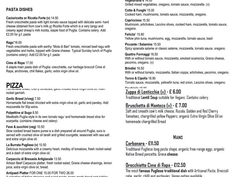 Alla Salute! Trattoria Pizzeria Social Menu