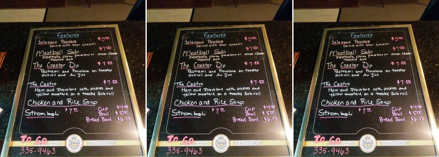 Coasters Downtown Draught House Menu