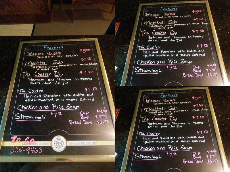 Coasters Downtown Draught House Menu