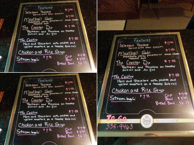 Coasters Downtown Draught House Menu