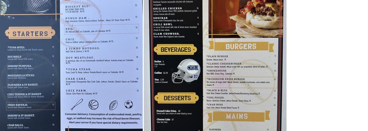 Pungo Sports Bar & Grill Menu