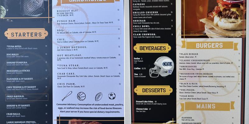 Pungo Sports Bar & Grill Menu