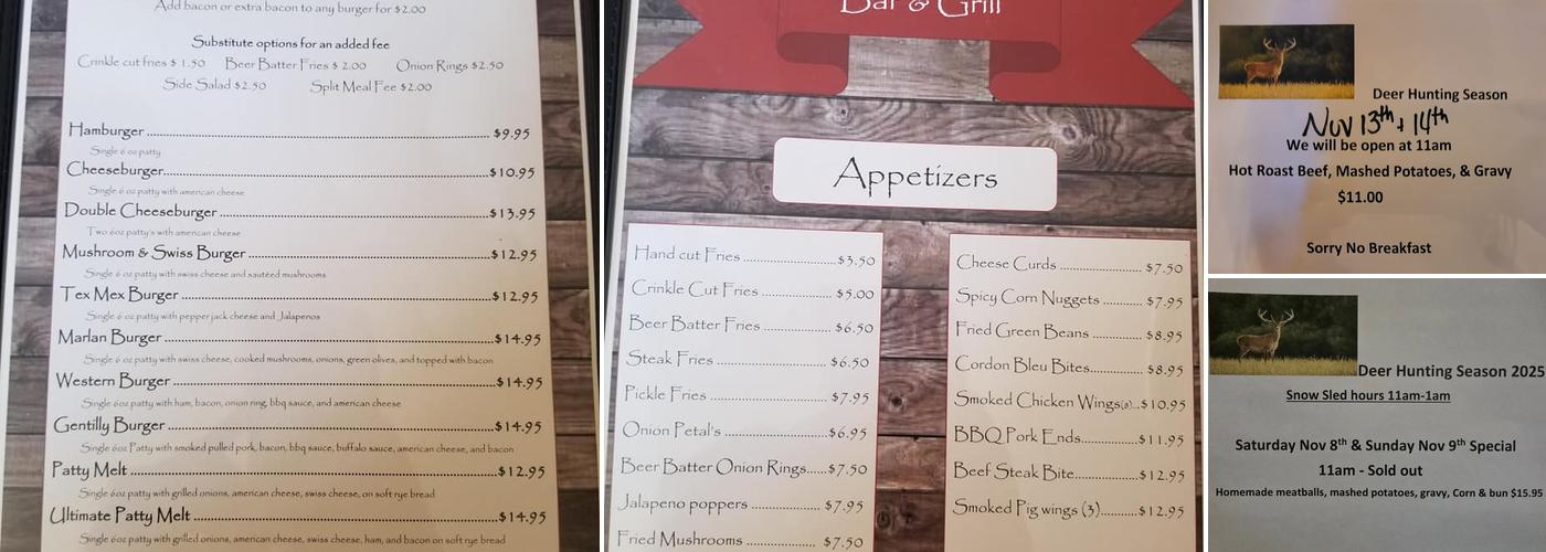 Snow Sled Inn Menu