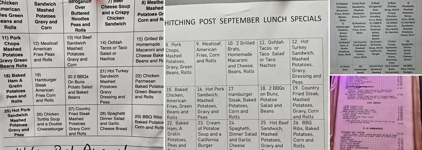Hitching Post Menu