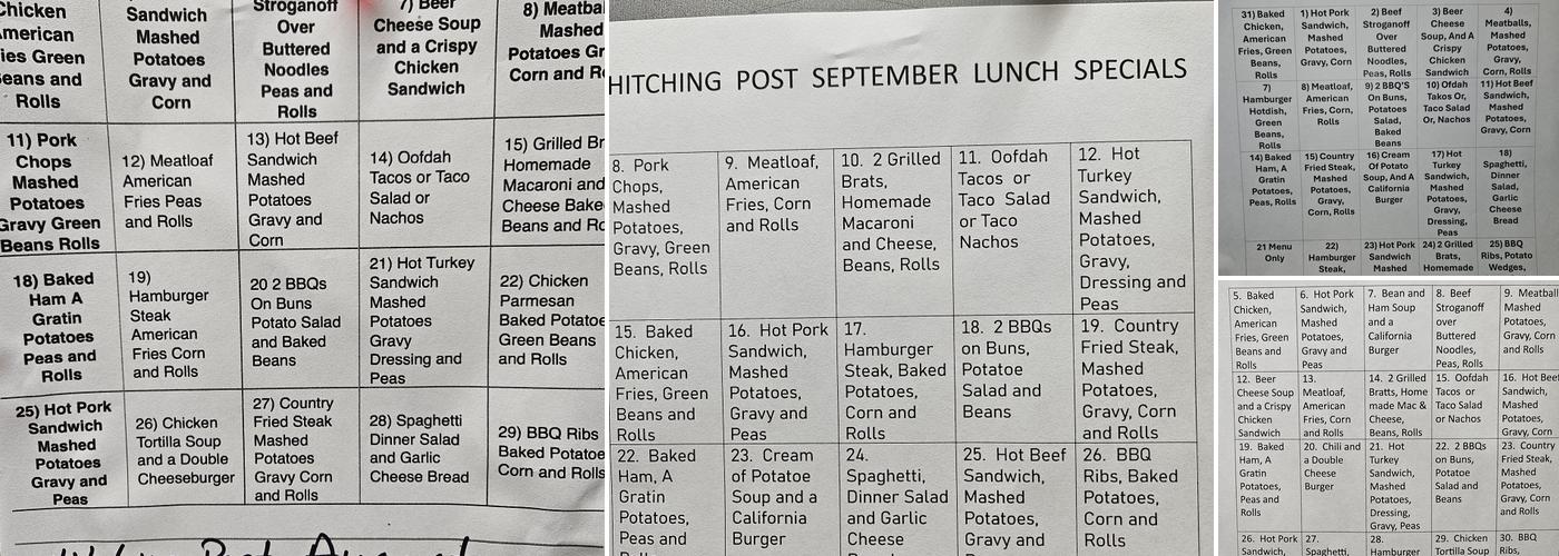 Hitching Post Menu