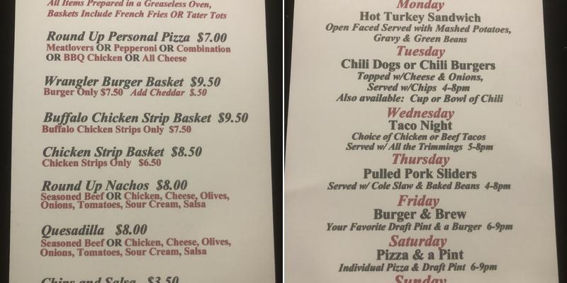 Round-Up Tavern Menu