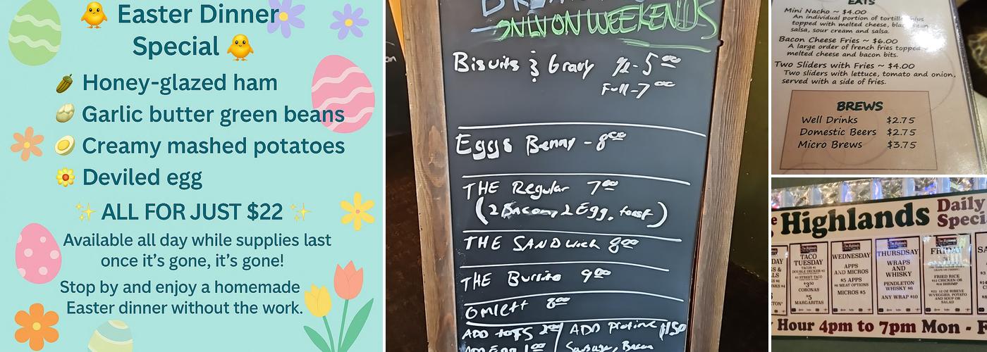 Highlands Brew Pub Menu