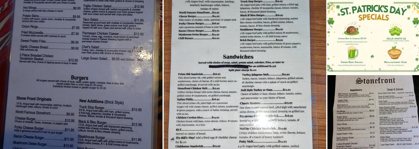 The Stonefront Menu