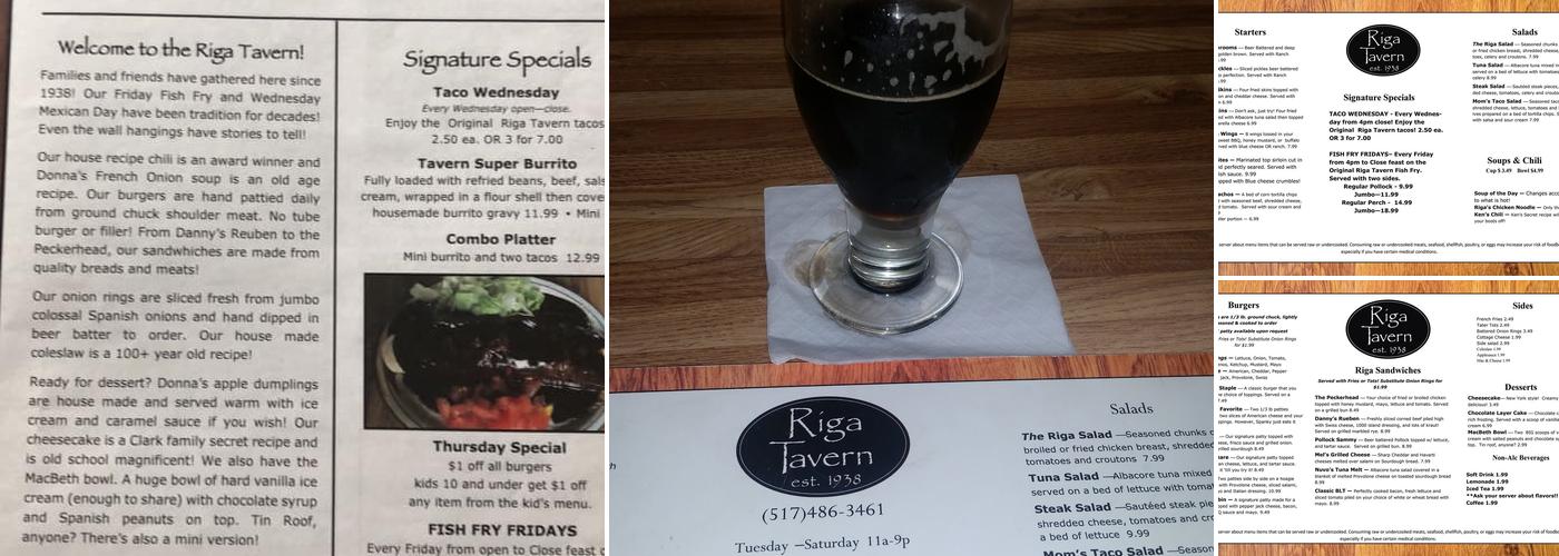 Riga Tavern Menu