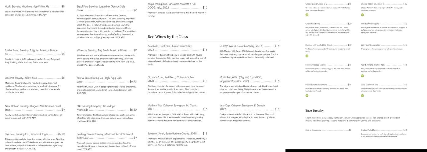 Cellar Twenty Four Menu