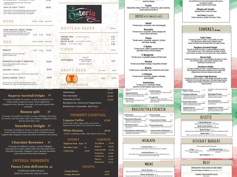 Osteria Glasgow Menu