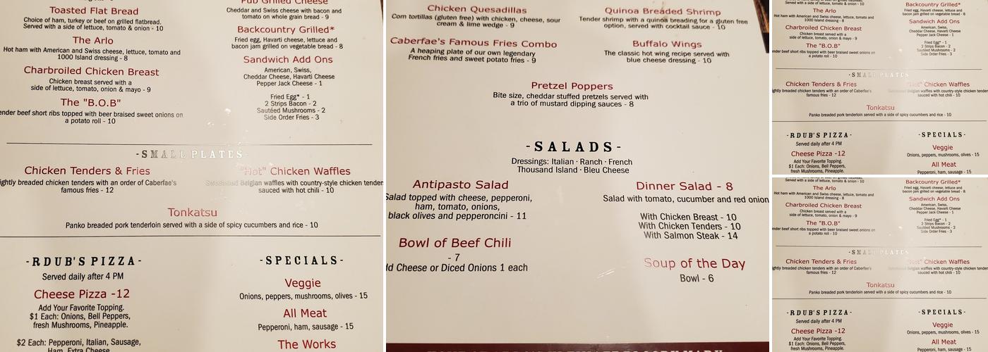 R Dub’s Pub Menu