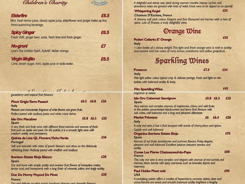 Bohemia Brighton Menu