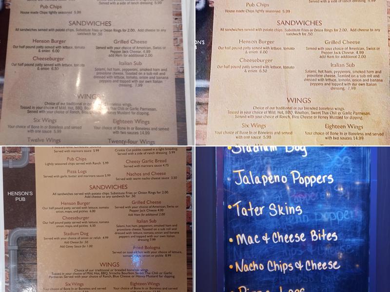 Henson's Pub Menu