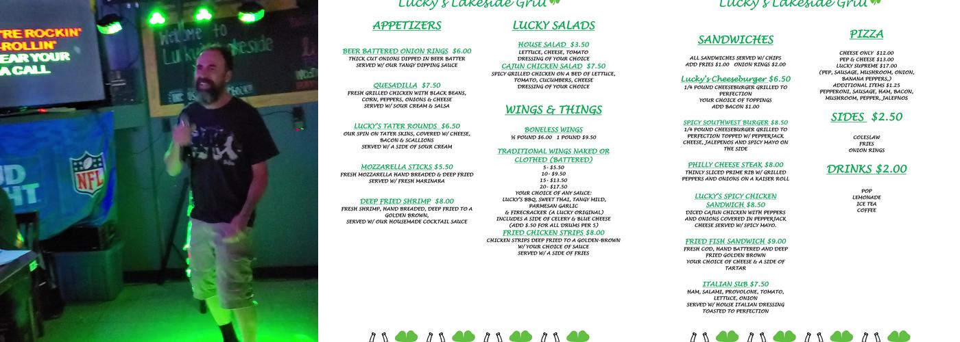 Luckys Lakeside Grill Menu