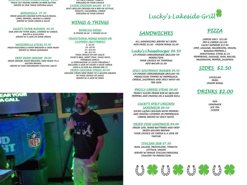 Luckys Lakeside Grill Menu