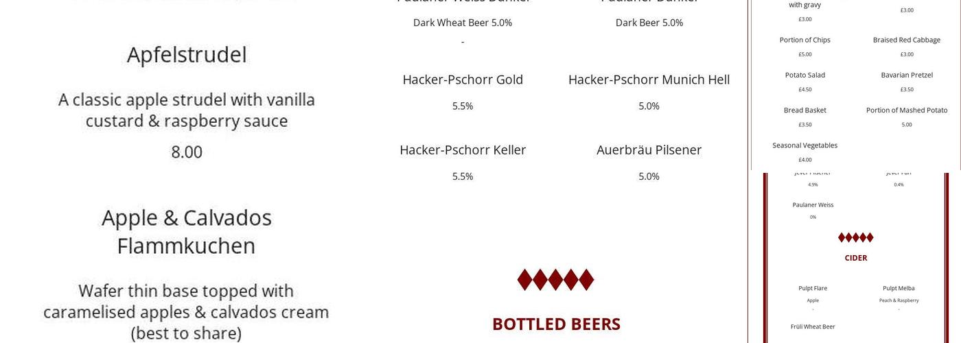 Bermondsey Bierkeller Menu