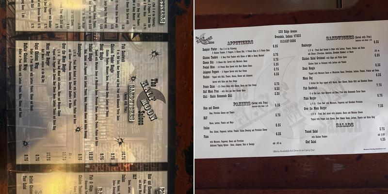 Half Moon Saloon Menu