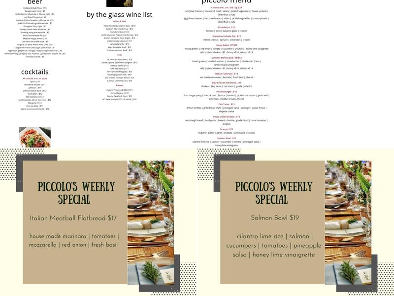 Piccolo Wine Room Menu